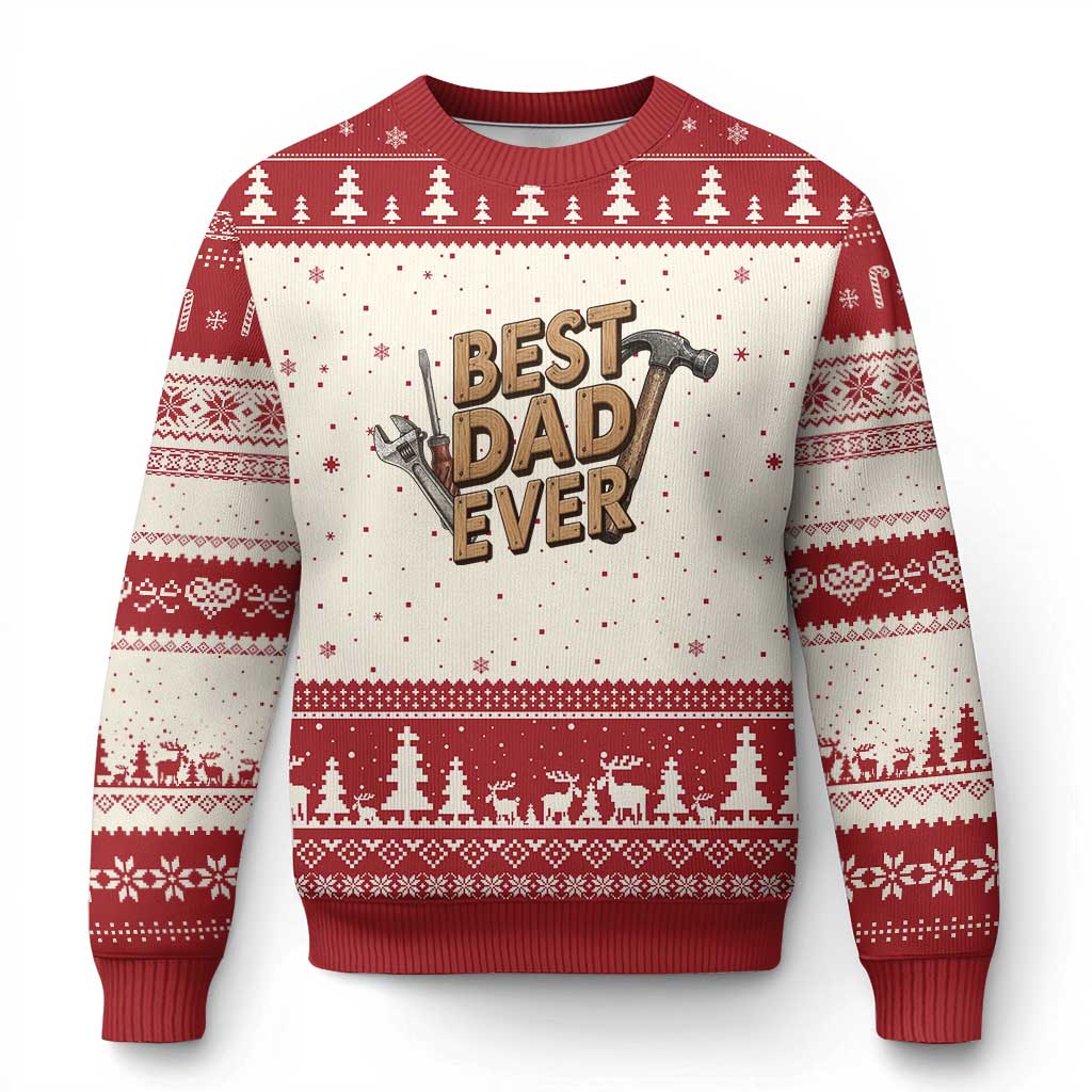 Funny Woodworking Dad Gift Ugly Christmas Sweater Best Dad Ever TS12 Beige Red Print Your Wear