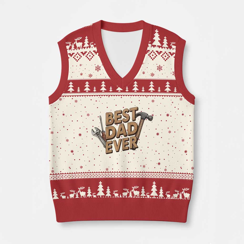 Funny Woodworking Dad Gift V-Neck Knit Sweater Vest Best Dad Ever TS12 Beige Red Print Your Wear