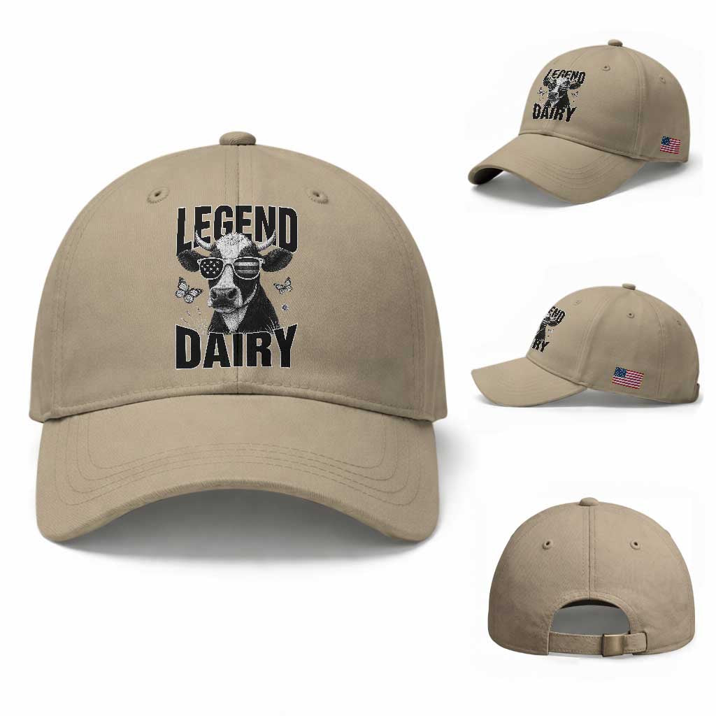Legend Dairy Baseball Cap Funny Farmer Milk Joke Cow TS12 Baseball Cap Universal Fit Khaki Print Your Wear