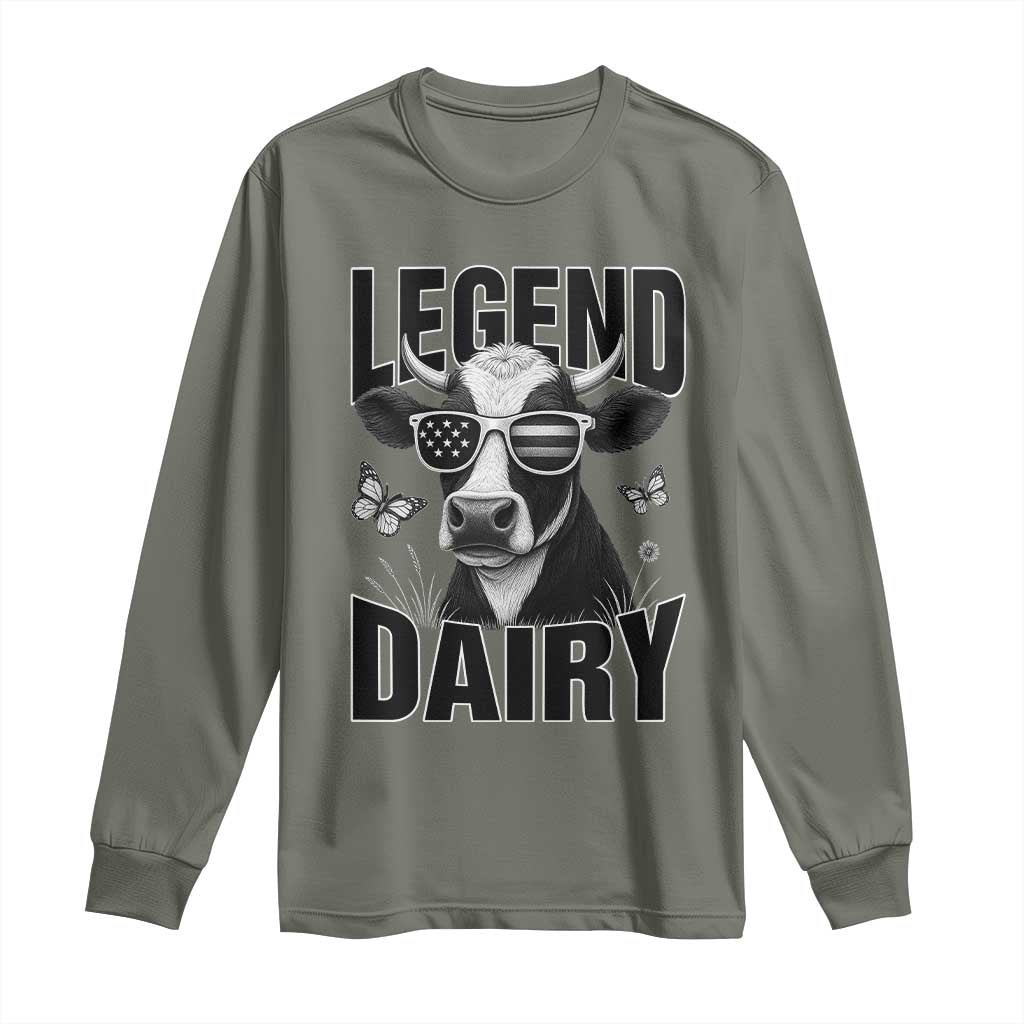Legend Dairy Long Sleeve Shirt Funny Farmer Milk Joke Cow TS12 Military Green Print Your Wear