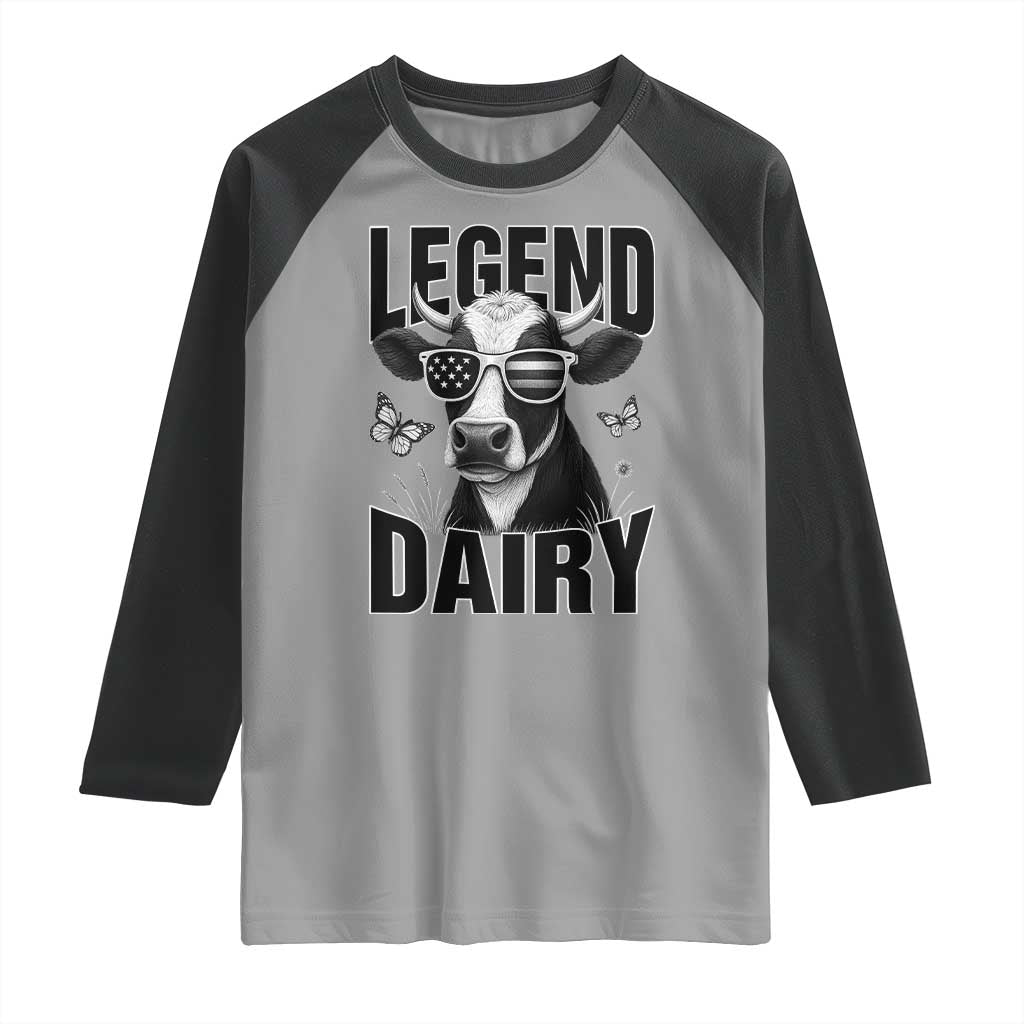 Legend Dairy Raglan Shirt Funny Farmer Milk Joke Cow TS12 Sport Gray Black Print Your Wear