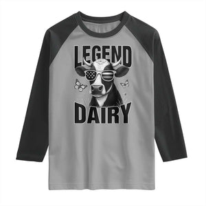 Legend Dairy Raglan Shirt Funny Farmer Milk Joke Cow TS12 Sport Gray Black Print Your Wear