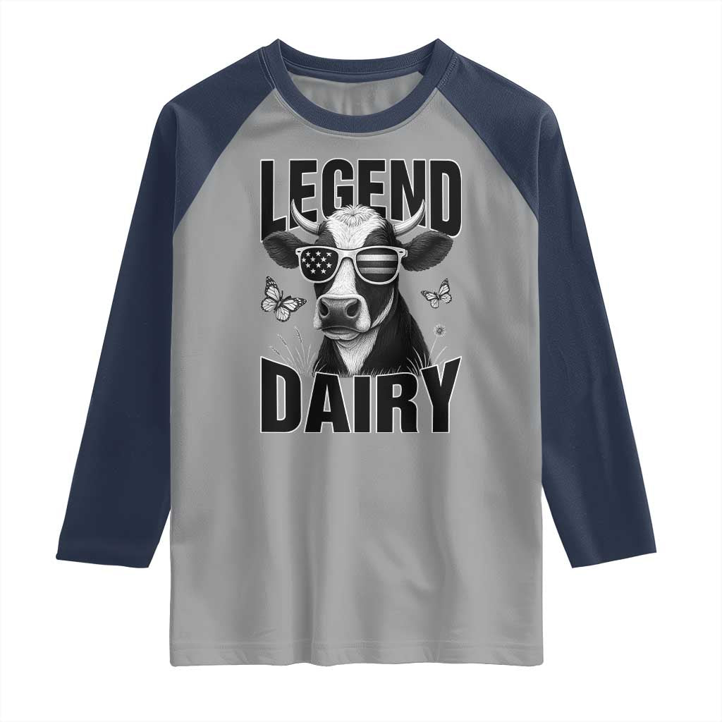Legend Dairy Raglan Shirt Funny Farmer Milk Joke Cow TS12 Sport Gray Navy Print Your Wear