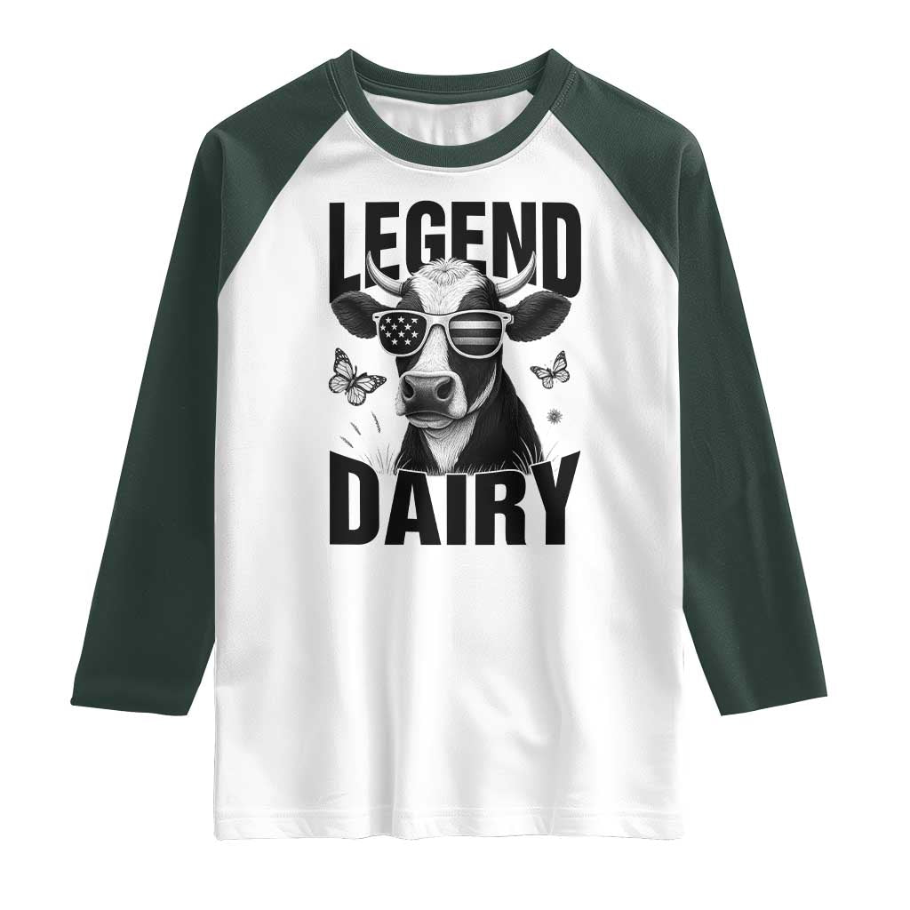 Legend Dairy Raglan Shirt Funny Farmer Milk Joke Cow TS12 White Dark Forest Green Print Your Wear
