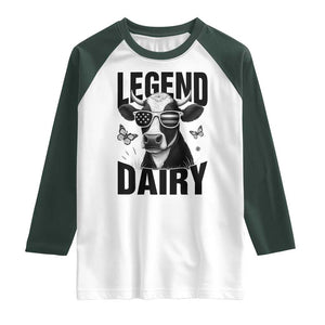 Legend Dairy Raglan Shirt Funny Farmer Milk Joke Cow TS12 White Dark Forest Green Print Your Wear