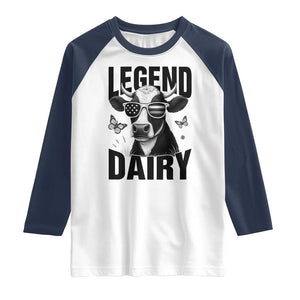 Legend Dairy Raglan Shirt Funny Farmer Milk Joke Cow TS12 White Navy Print Your Wear