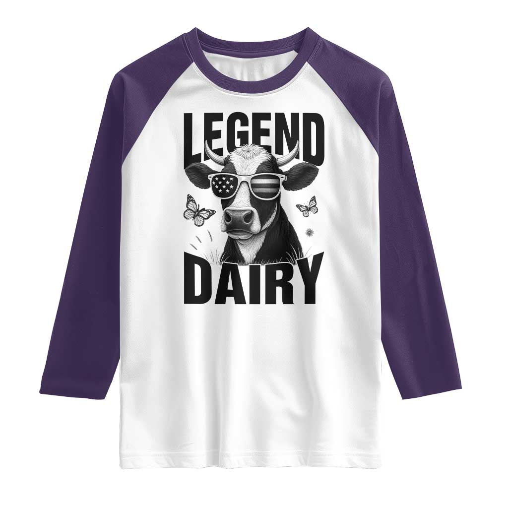 Legend Dairy Raglan Shirt Funny Farmer Milk Joke Cow TS12 White Purple Print Your Wear