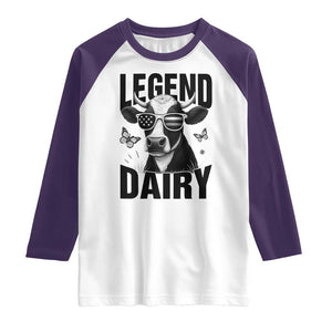 Legend Dairy Raglan Shirt Funny Farmer Milk Joke Cow TS12 White Purple Print Your Wear