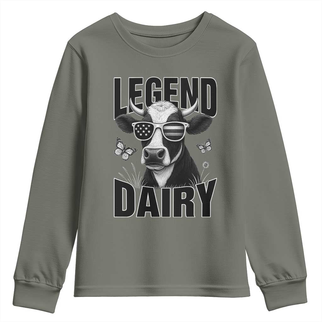 Legend Dairy Youth Sweatshirt Funny Farmer Milk Joke Cow TS12 Military Green Print Your Wear
