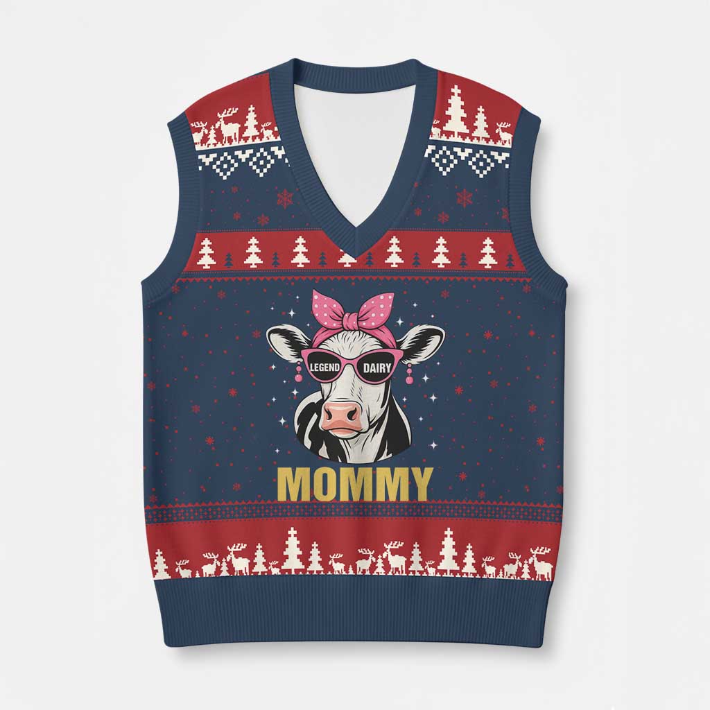 Legend Dairy Mommy V-Neck Knit Sweater Vest Funny Farmer Milk Joke Cow Mothers Day TS12 Navy Red Print Your Wear