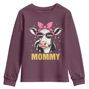 Legend Dairy Mommy Youth Sweatshirt Funny Farmer Milk Joke Cow Mothers Day TS12 Maroon Print Your Wear