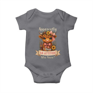 Apparently I Have An Attitude Who Knew Baby Onesie Funny Sarcasm Highland Cow TS12 Charcoal Print Your Wear
