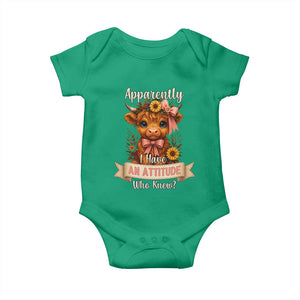 Apparently I Have An Attitude Who Knew Baby Onesie Funny Sarcasm Highland Cow TS12 Irish Green Print Your Wear