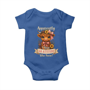 Apparently I Have An Attitude Who Knew Baby Onesie Funny Sarcasm Highland Cow TS12 Royal Blue Print Your Wear