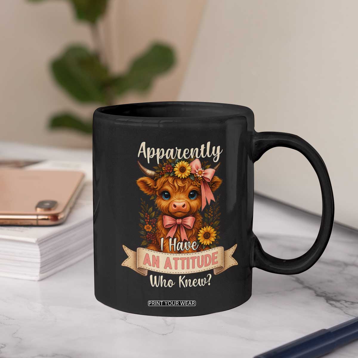 Apparently I Have An Attitude Who Knew Coffee Mug Funny Sarcasm Highland Cow TS12 Print Your Wear