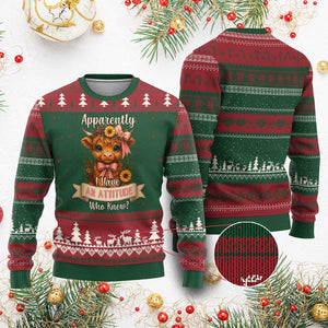 Apparently I Have An Attitude Who Knew Ugly Christmas Sweater Funny Sarcasm Highland Cow TS12 Red Green Print Your Wear