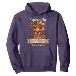 Apparently I Have An Attitude Who Knew Hoodie Funny Sarcasm Highland Cow TS12 Purple Print Your Wear
