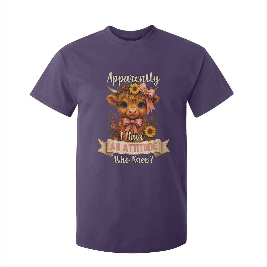 Apparently I Have An Attitude Who Knew T Shirt For Kid Funny Sarcasm Highland Cow TS12 Purple Print Your Wear