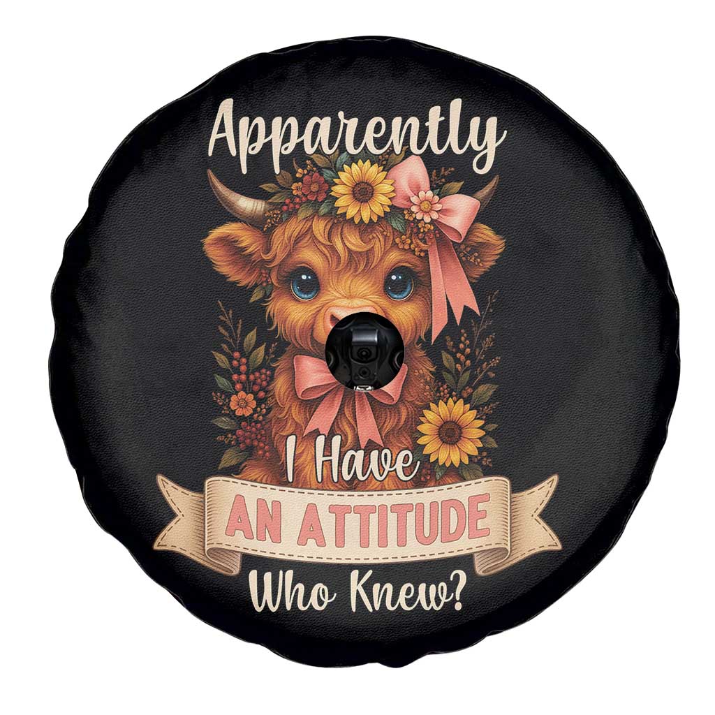 Apparently I Have An Attitude Who Knew Spare Tire Cover Funny Sarcasm Highland Cow TS12 Print Your Wear