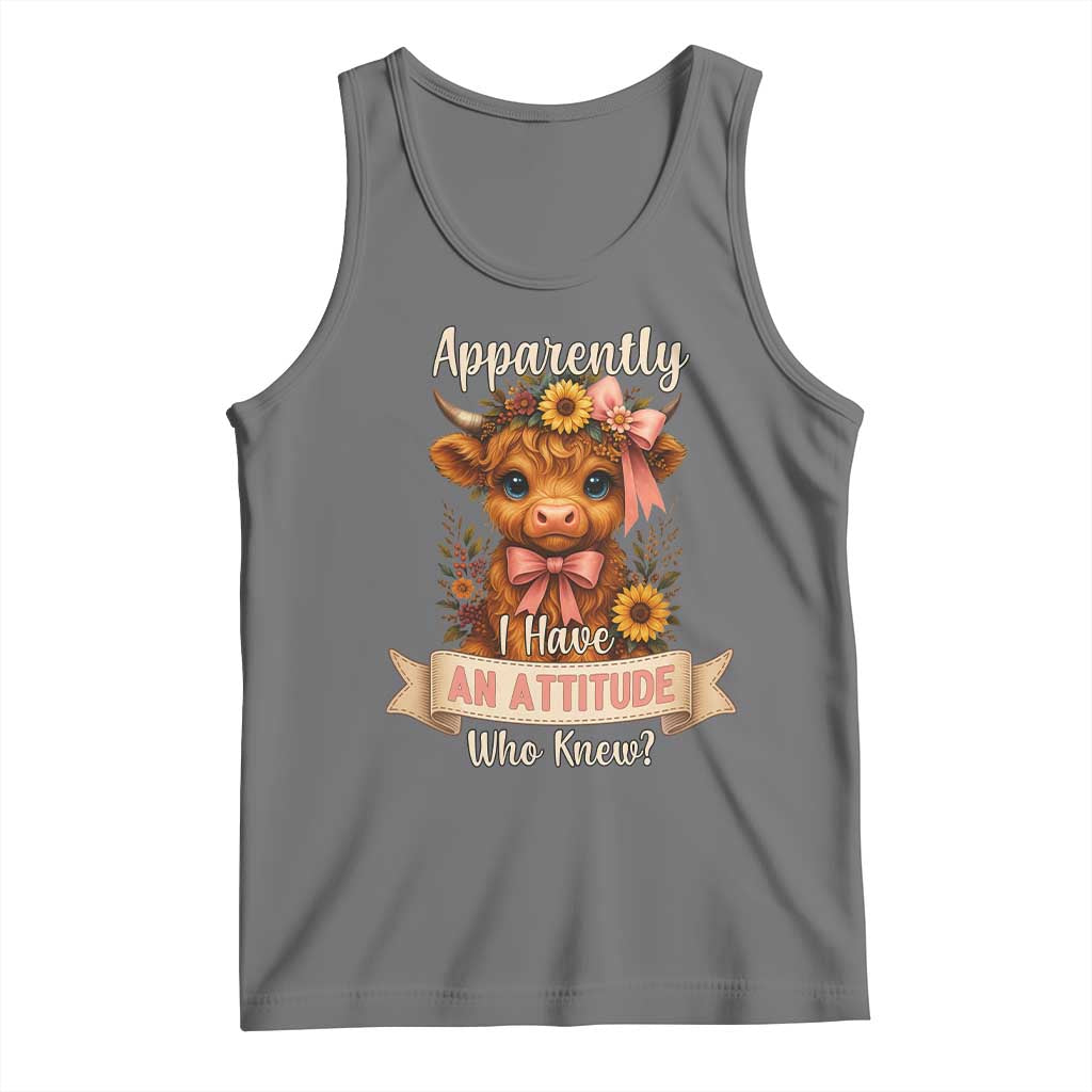 Apparently I Have An Attitude Who Knew Tank Top Funny Sarcasm Highland Cow TS12 Black Heather Print Your Wear