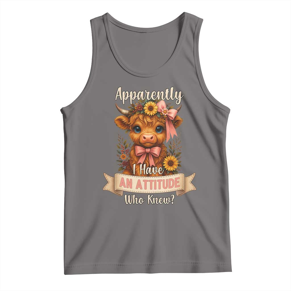 Apparently I Have An Attitude Who Knew Tank Top Funny Sarcasm Highland Cow TS12 Deep Heather Print Your Wear