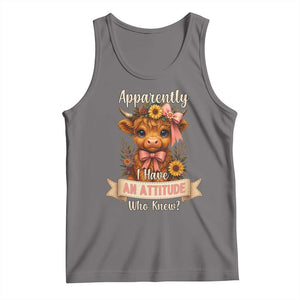 Apparently I Have An Attitude Who Knew Tank Top Funny Sarcasm Highland Cow TS12 Deep Heather Print Your Wear