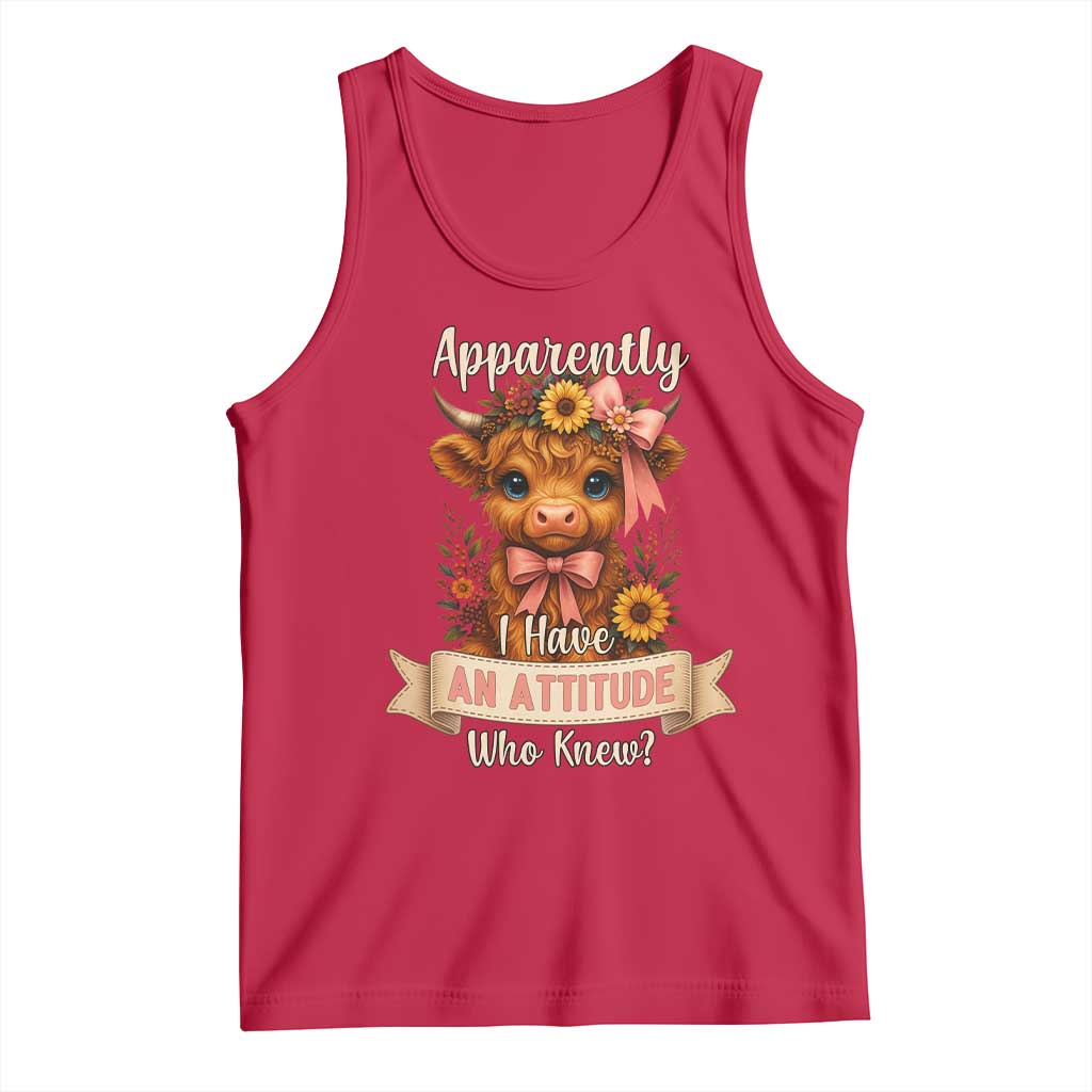 Apparently I Have An Attitude Who Knew Tank Top Funny Sarcasm Highland Cow TS12 Red Print Your Wear