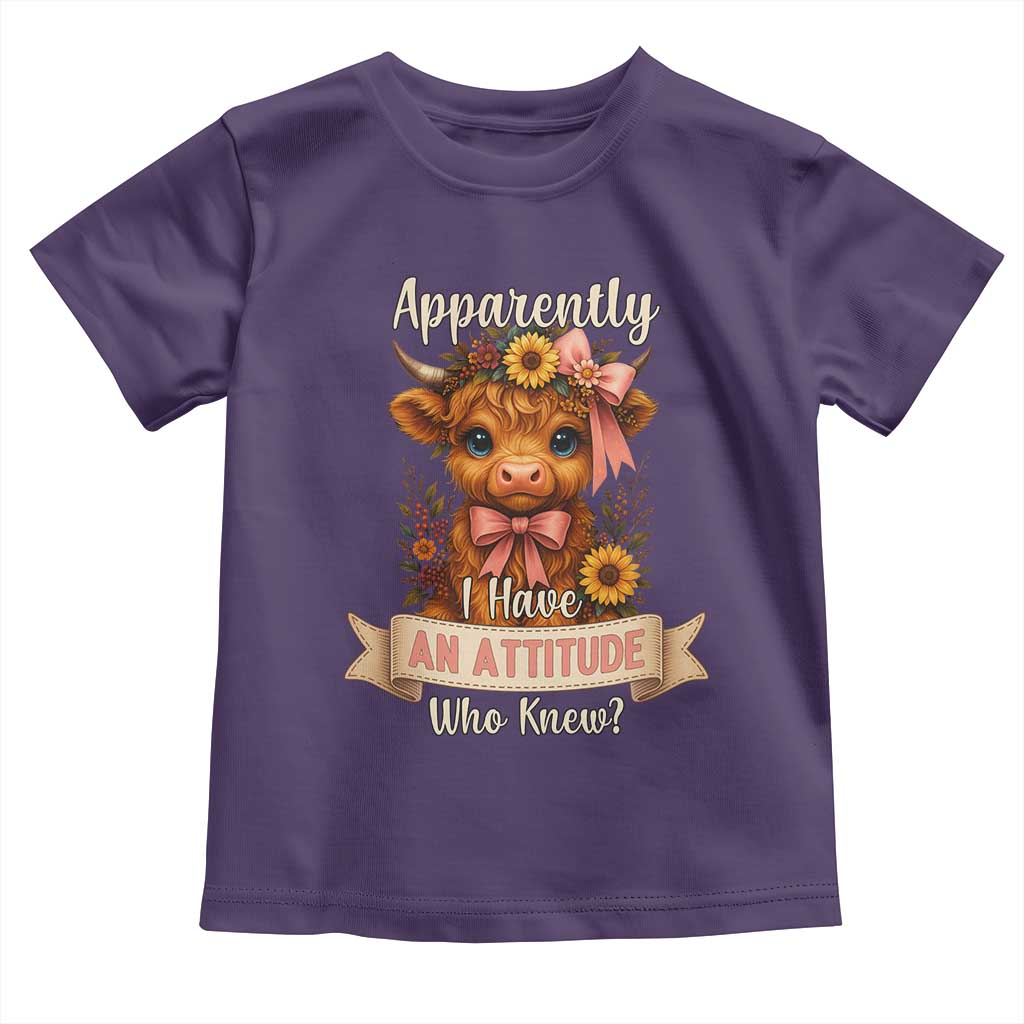 Apparently I Have An Attitude Who Knew Toddler T Shirt Funny Sarcasm Highland Cow TS12 Purple Print Your Wear