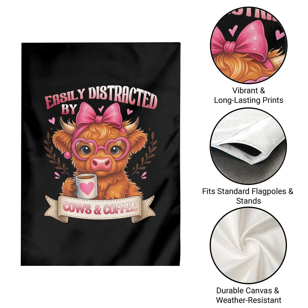 Easily Distracted By Cow And Coffee Garden Flag Funny Highland Cow TS12 Print Your Wear