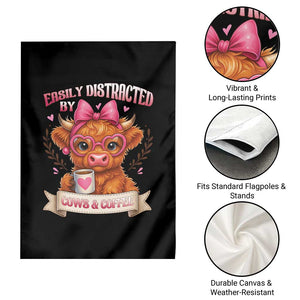 Easily Distracted By Cow And Coffee Garden Flag Funny Highland Cow TS12 Print Your Wear