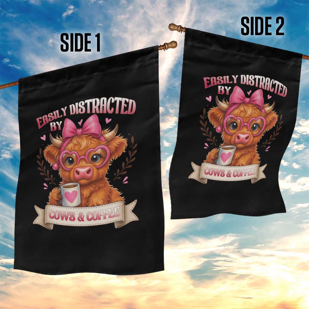 Easily Distracted By Cow And Coffee Garden Flag Funny Highland Cow TS12 Print Your Wear