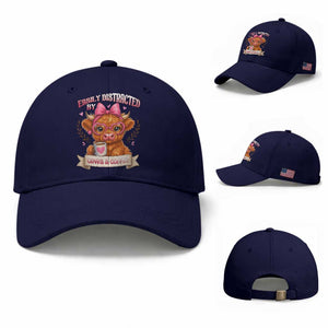 Easily Distracted By Cow And Coffee Baseball Cap Funny Highland Cow TS12 Baseball Cap Universal Fit Dark Blue Print Your Wear