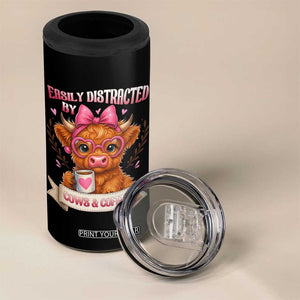 Easily Distracted By Cow And Coffee 4 in 1 Can Cooler Tumbler Funny Highland Cow TS12 Print Your Wear