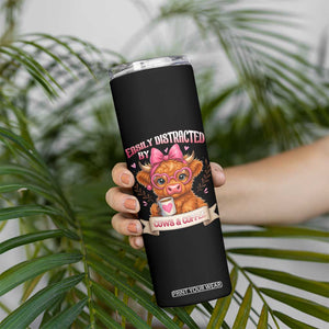 Easily Distracted By Cow And Coffee Skinny Tumbler Funny Highland Cow TS12 Print Your Wear