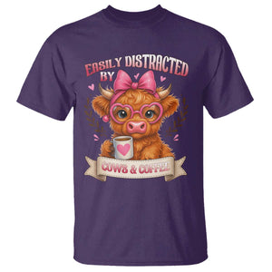 Easily Distracted By Cow And Coffee T Shirt Funny Highland Cow TS12 Purple Print Your Wear