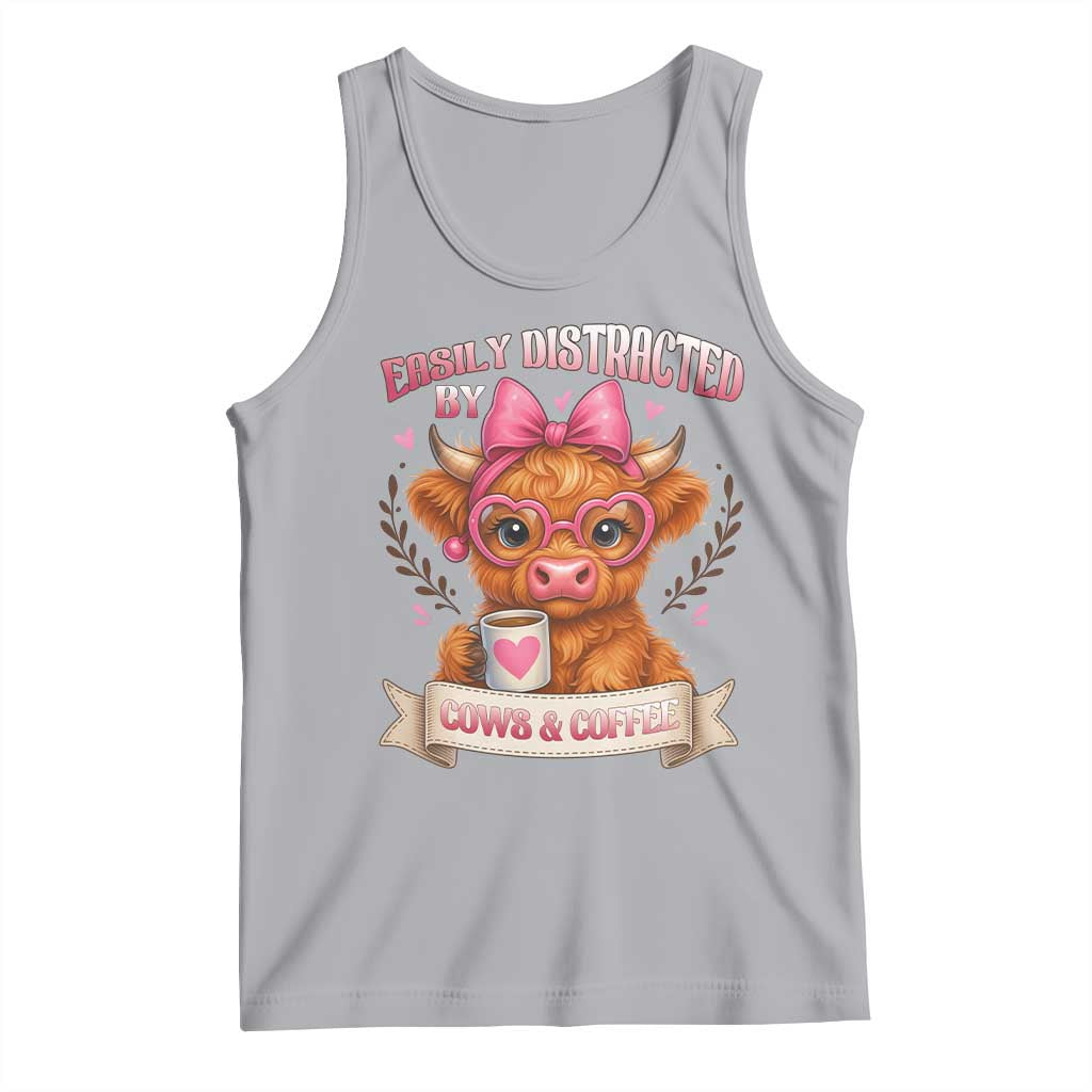Easily Distracted By Cow And Coffee Tank Top Funny Highland Cow TS12 Athletic Heather Print Your Wear