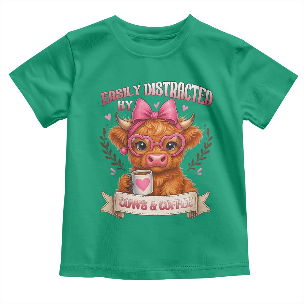 Easily Distracted By Cow And Coffee Toddler T Shirt Funny Highland Cow TS12 Irish Green Print Your Wear