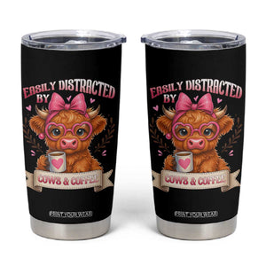 Easily Distracted By Cow And Coffee Tumbler Cup Funny Highland Cow TS12 Black Print Your Wear