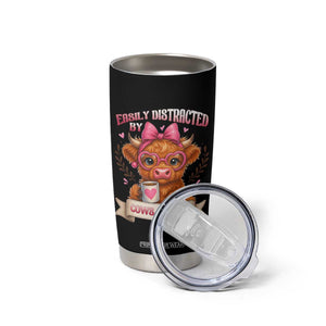 Easily Distracted By Cow And Coffee Tumbler Cup Funny Highland Cow TS12 Print Your Wear