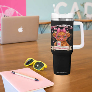 Easily Distracted By Cow And Coffee Tumbler With Handle Funny Highland Cow TS12 Print Your Wear