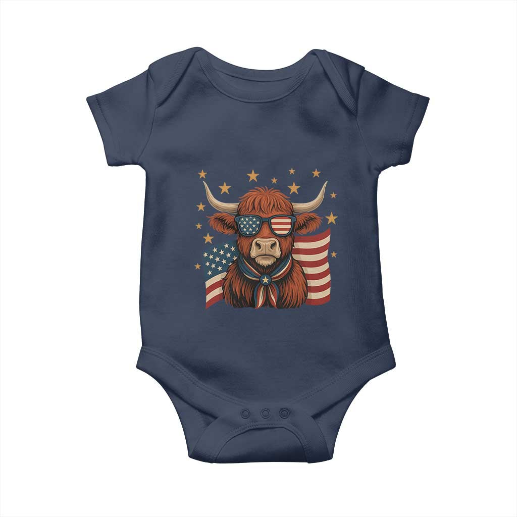 Funny Highland Cow Baby Onesie USA Flag Patriotic Cow Farmer TS12 Navy Print Your Wear