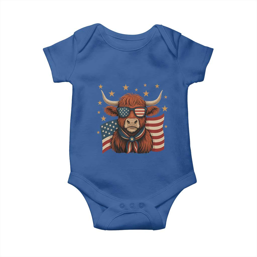 Funny Highland Cow Baby Onesie USA Flag Patriotic Cow Farmer TS12 Royal Blue Print Your Wear
