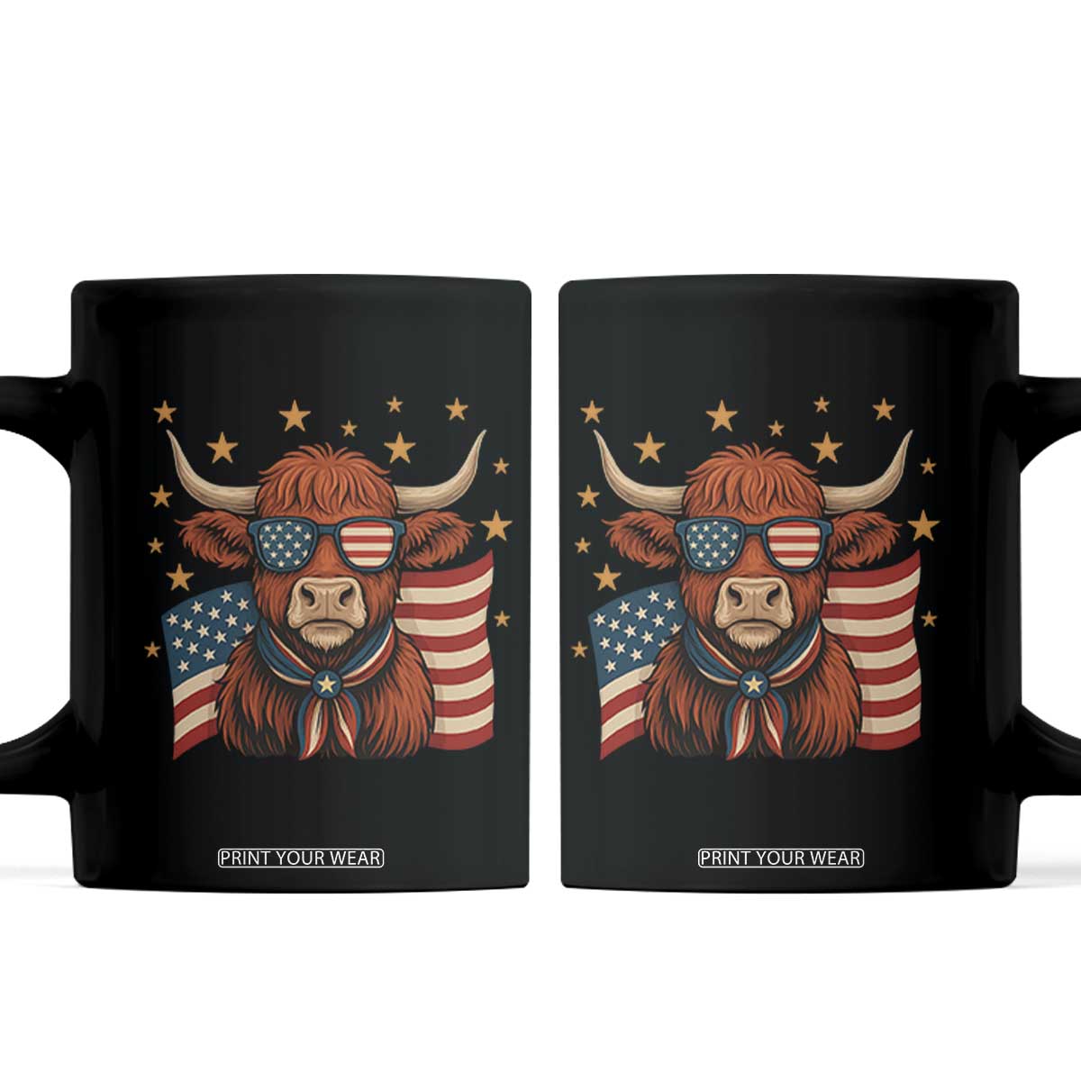 Funny Highland Cow Coffee Mug USA Flag Patriotic Cow Farmer TS12 Black Print Your Wear