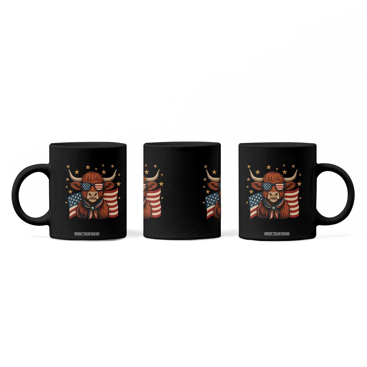 Funny Highland Cow Coffee Mug USA Flag Patriotic Cow Farmer TS12 Print Your Wear