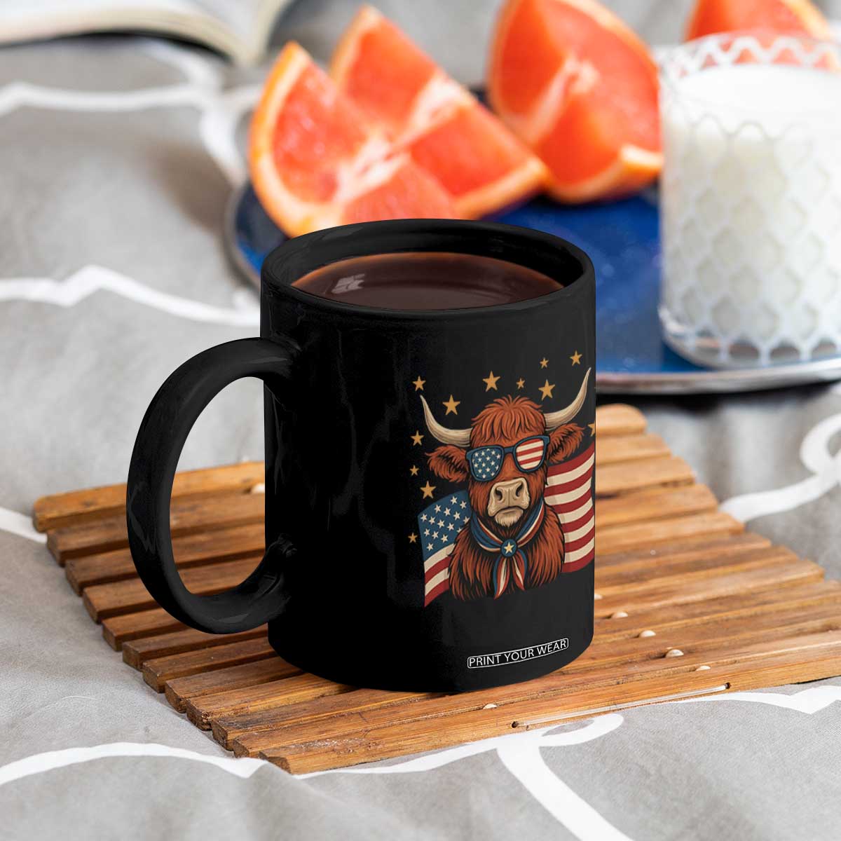 Funny Highland Cow Coffee Mug USA Flag Patriotic Cow Farmer TS12 Print Your Wear