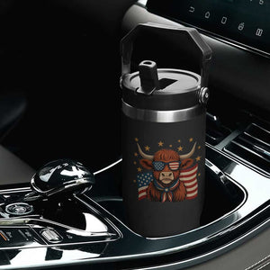 Funny Highland Cow Flip Straw Tumbler USA Flag Patriotic Cow Farmer TS12 Print Your Wear