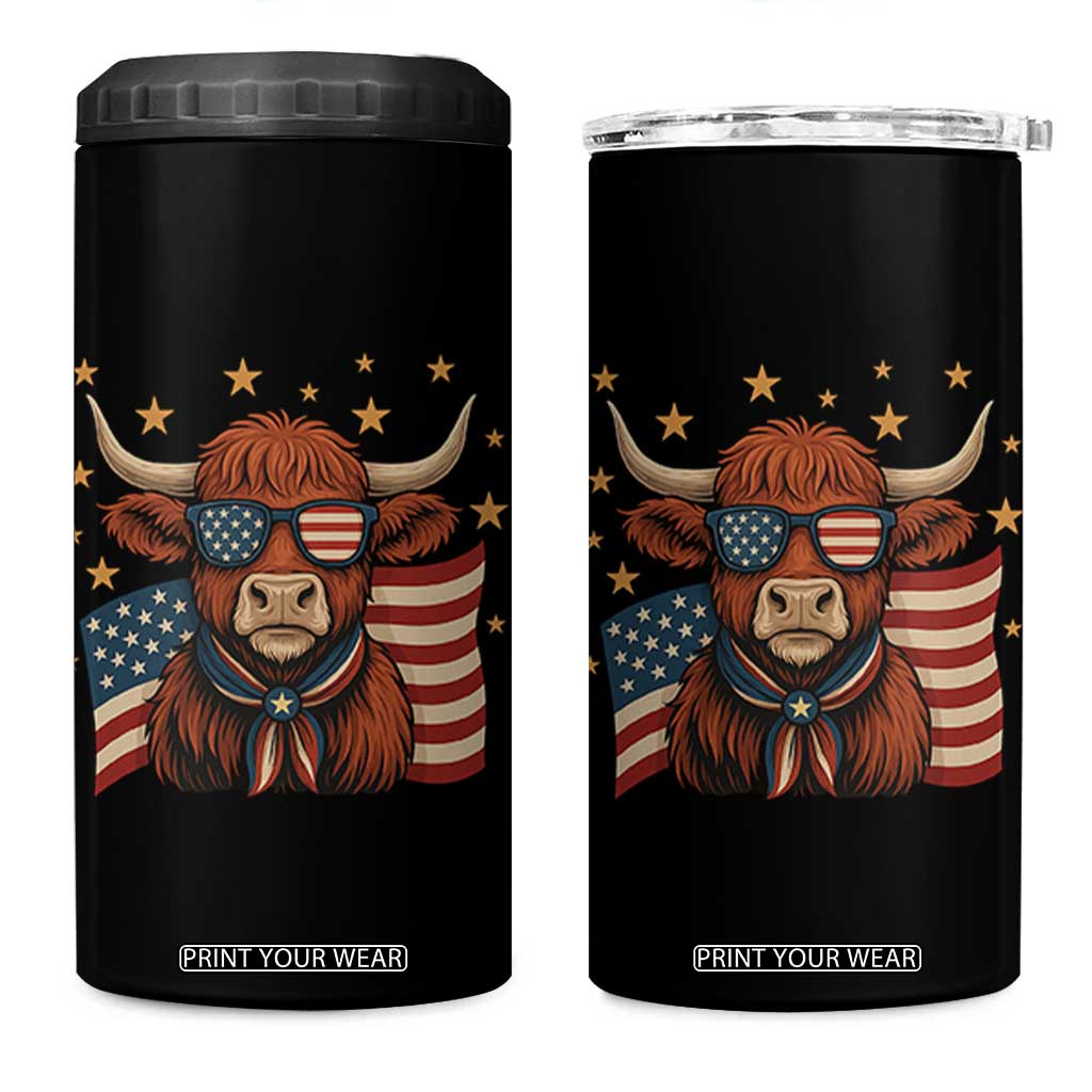 Funny Highland Cow 4 in 1 Can Cooler Tumbler USA Flag Patriotic Cow Farmer TS12 One Size: 16 oz Black Print Your Wear