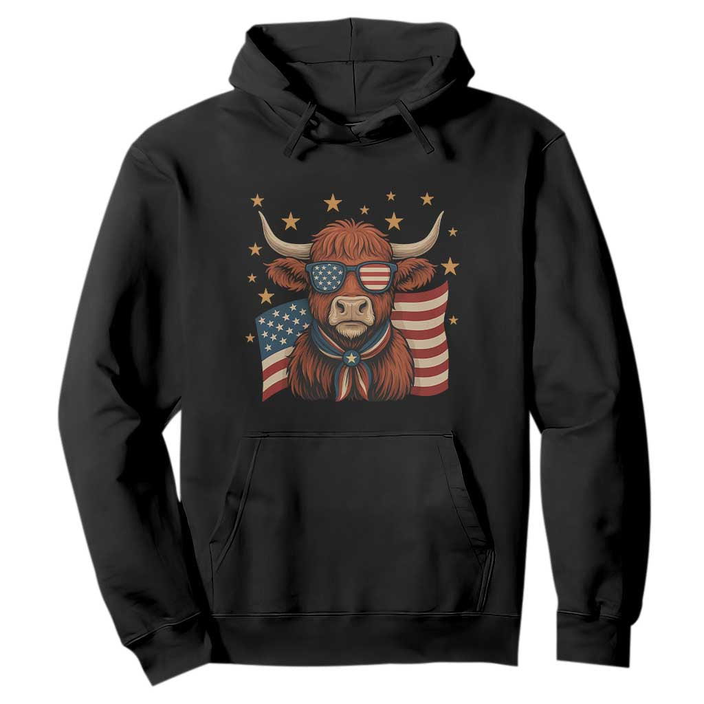 Funny Highland Cow Hoodie USA Flag Patriotic Cow Farmer TS12 Black Print Your Wear