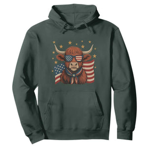 Funny Highland Cow Hoodie USA Flag Patriotic Cow Farmer TS12 Dark Forest Green Print Your Wear