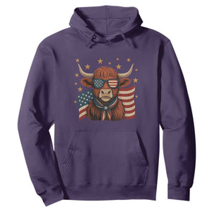 Funny Highland Cow Hoodie USA Flag Patriotic Cow Farmer TS12 Purple Print Your Wear
